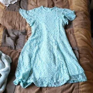 Turquoise Lace Mockneck Mini-dress